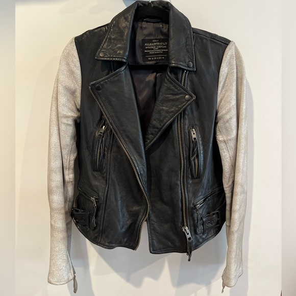 All Saints Women's Leather Jacket in Black and Silver - Picture 1 of 6